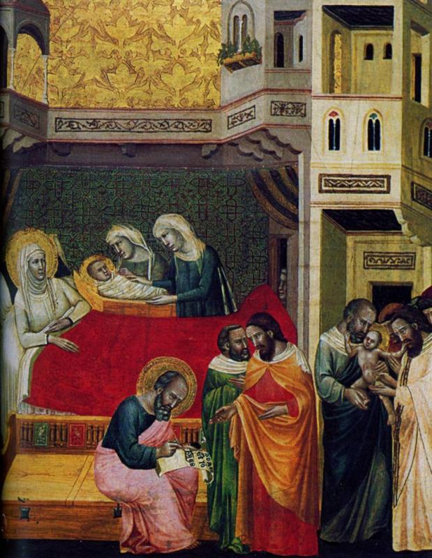 Giovanni Baronzio: Keresztelő Szent János születése, részlet 1330-1340 körül, Washington, National Gallery of Art