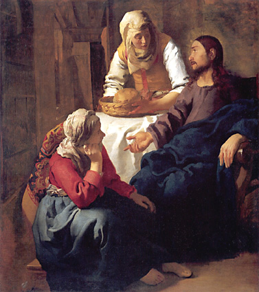 Jan Vermeer: Krisztus Márta és Mária házában, Edinburg, National Gallery of Scotland, (Szent Márta állva látható)