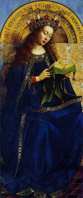 Jan van Eyck: Szűz Mária, részlet a Misztikus Bárány című többtáblás oltárképről, 1432, Gent, San Bavone