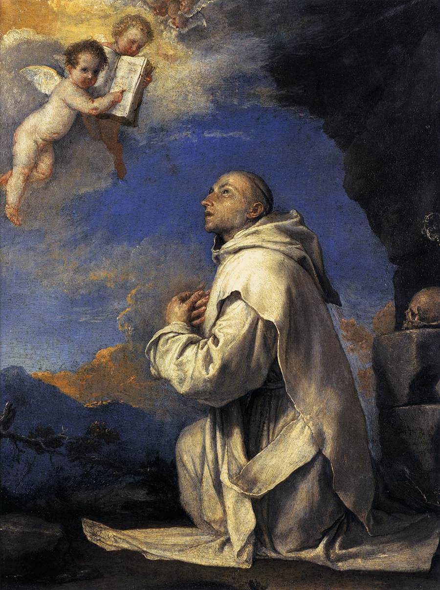 Jusepe de Ribera: Szent Brúnó látomása, 1643, rézre festett olajkép, 38x27 cm, Museo e Gallerie Nazionali di Capodimonte, Nápoly